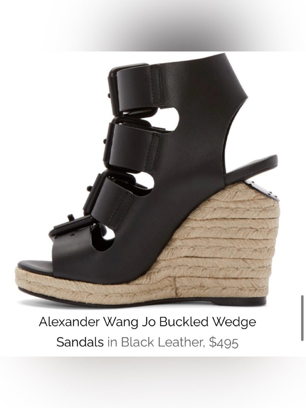 Alexander Wang Black Leather Buckled Espadrille Wedge Sandals